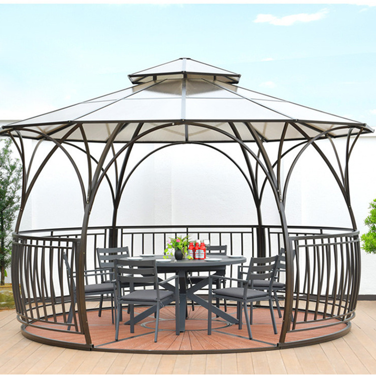 hot sale outdoor coated iron frame pergola dia 360cm with floor round gazebo 430cm metal frame hard top gazebos