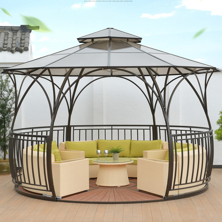 hot sale outdoor coated iron frame pergola dia 360cm with floor round gazebo 430cm metal frame hard top gazebos