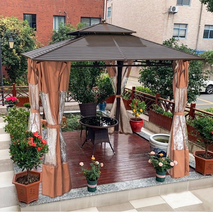 Luxury Outdoor Garden Metal Gazebo 3x3 with netting&curtain Hard Top Pergolas Gazebos