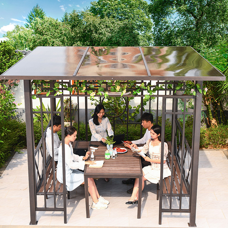 luxury pavilion garden gazebo waterproof leisure Aluminum PC flat roof PERGOLA Factory price sunshade outdoor gazebos 3X3 3X4