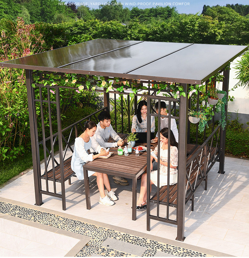 luxury pavilion garden gazebo waterproof leisure Aluminum PC flat roof PERGOLA Factory price sunshade outdoor gazebos 3X3 3X4