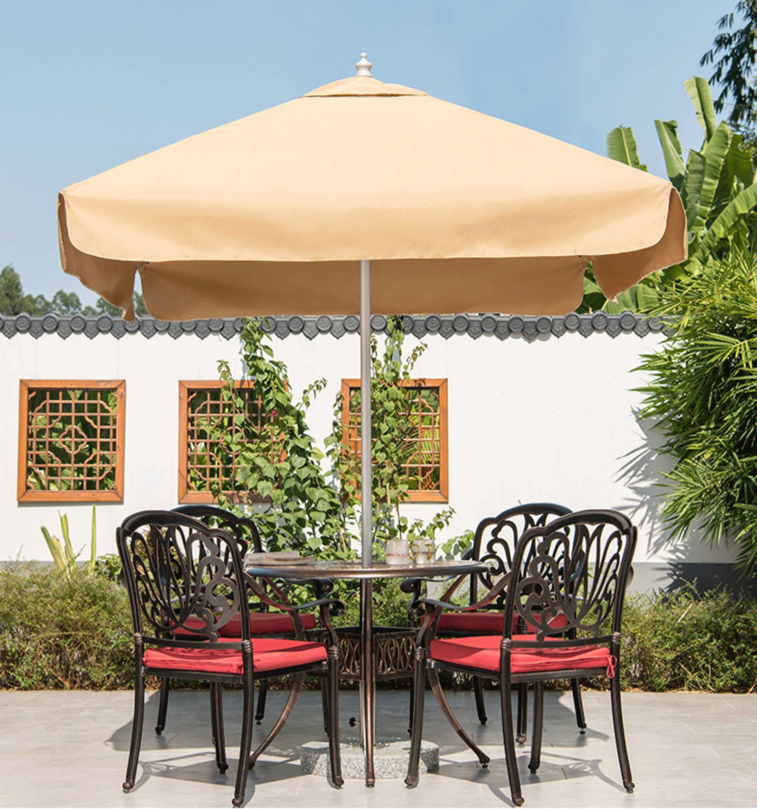 parasol with solar panel outdoor garden large umbrella 15ft patio beach parasols umbrella table chair set parasol3X3M logo print