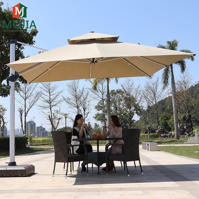 High-end Oversized Patio Umbrella Premium Outdoor LED Light Umbrellas with Marble/Tank Base