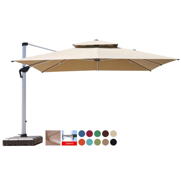 High-end Oversized Patio Umbrella Premium Outdoor LED Light Umbrellas with Marble/Tank Base