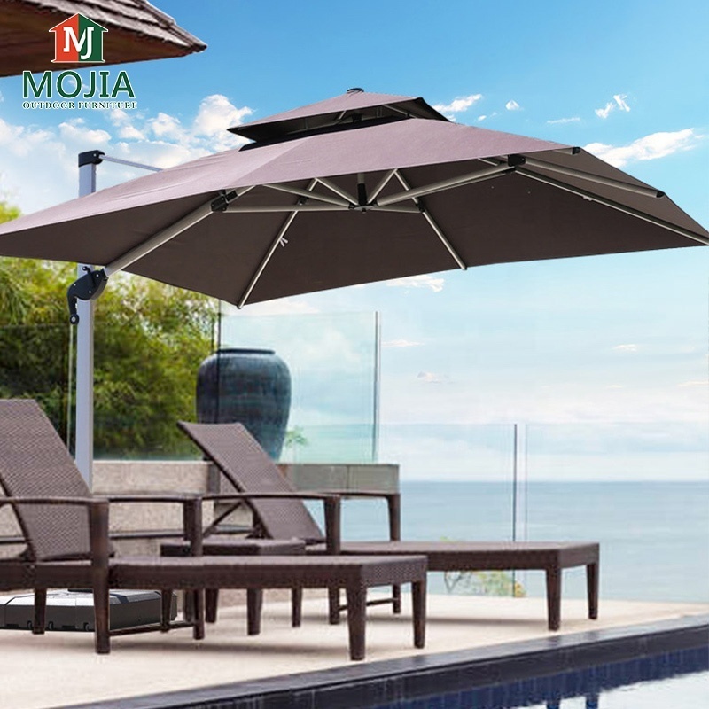 Printing Promotional Beach Granite Umbrella Base With Wheel Quantity OEM  Aluminum Frame Outdoor  Furniture With Solar Led