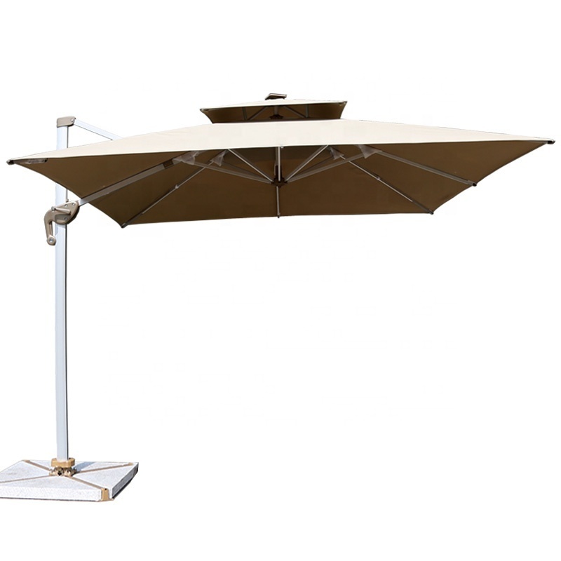 Printing Promotional Beach Granite Umbrella Base With Wheel Quantity OEM  Aluminum Frame Outdoor  Furniture With Solar Led