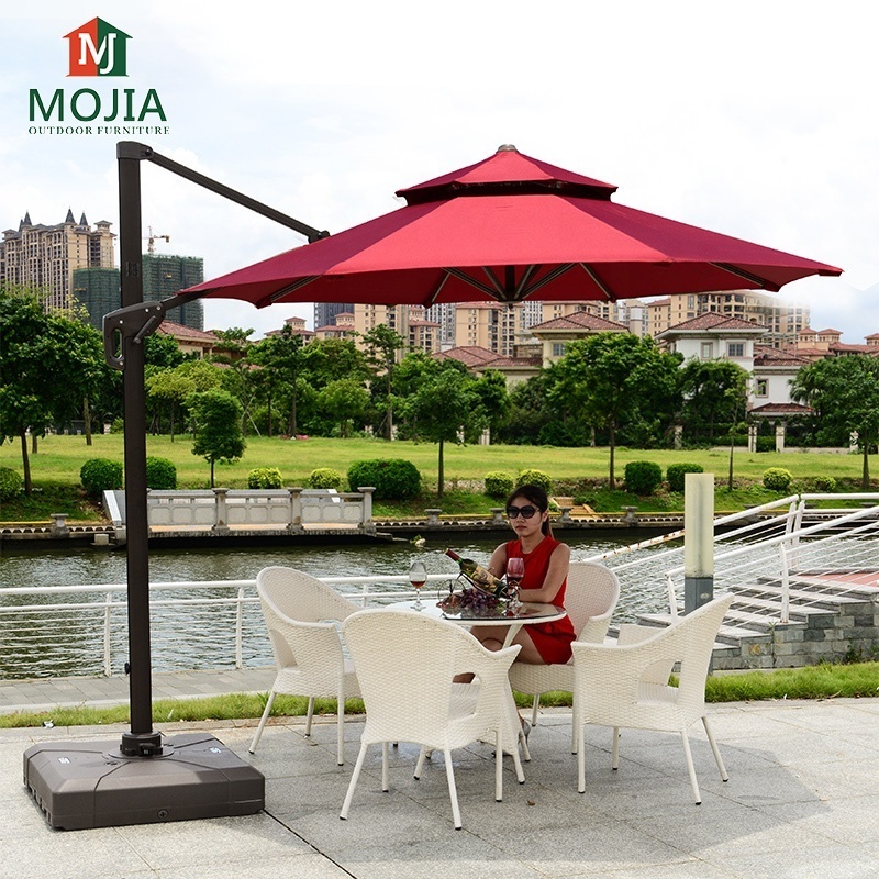 Printing Promotional Beach Granite Umbrella Base With Wheel Quantity OEM  Aluminum Frame Outdoor  Furniture With Solar Led