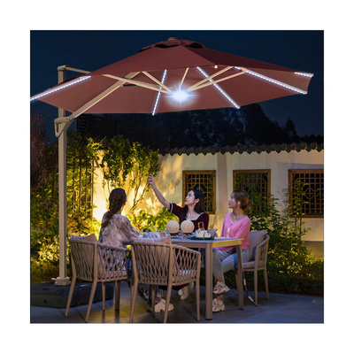 Solar powered LED Patio Umbrella Round Cantilever Umbrella with LED lights Windproof Offset Umbrella