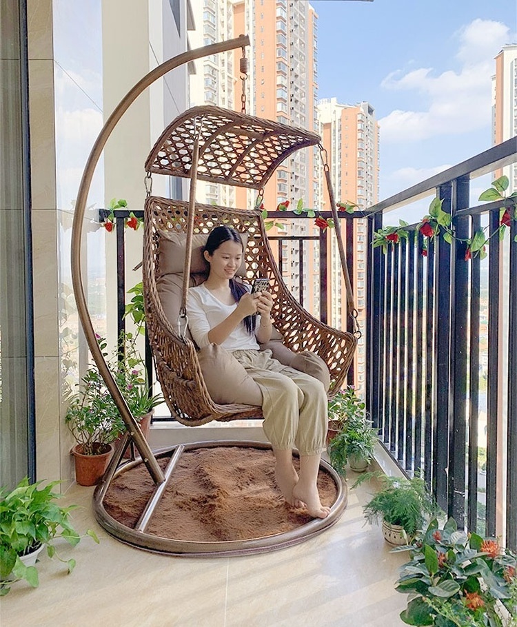 Garden furniture Rattan Egg Swing Indoor Wicker Hanging Hammock Chair Single Seat Basket for Balcony Patio wholesale