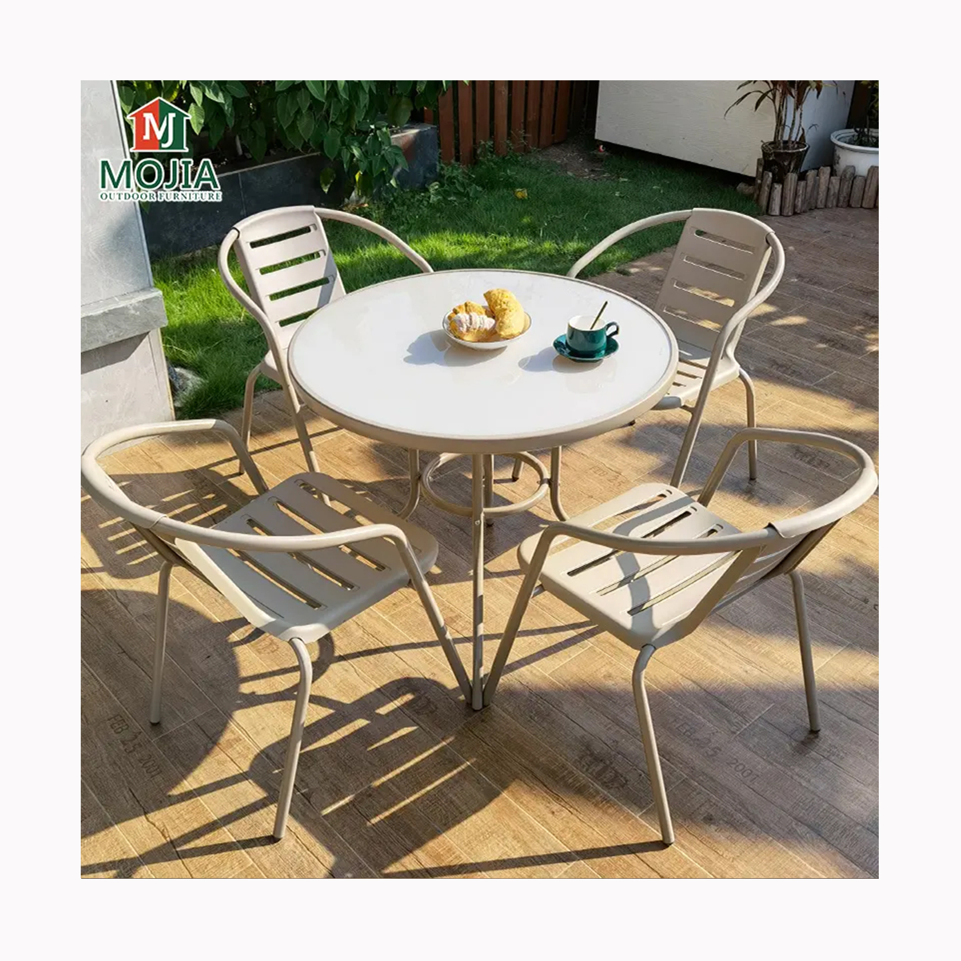 2023balcony furniture outdoor oversized garden aluminum bistro brushed dinning chairs and table 6pcs patio furniture table chair