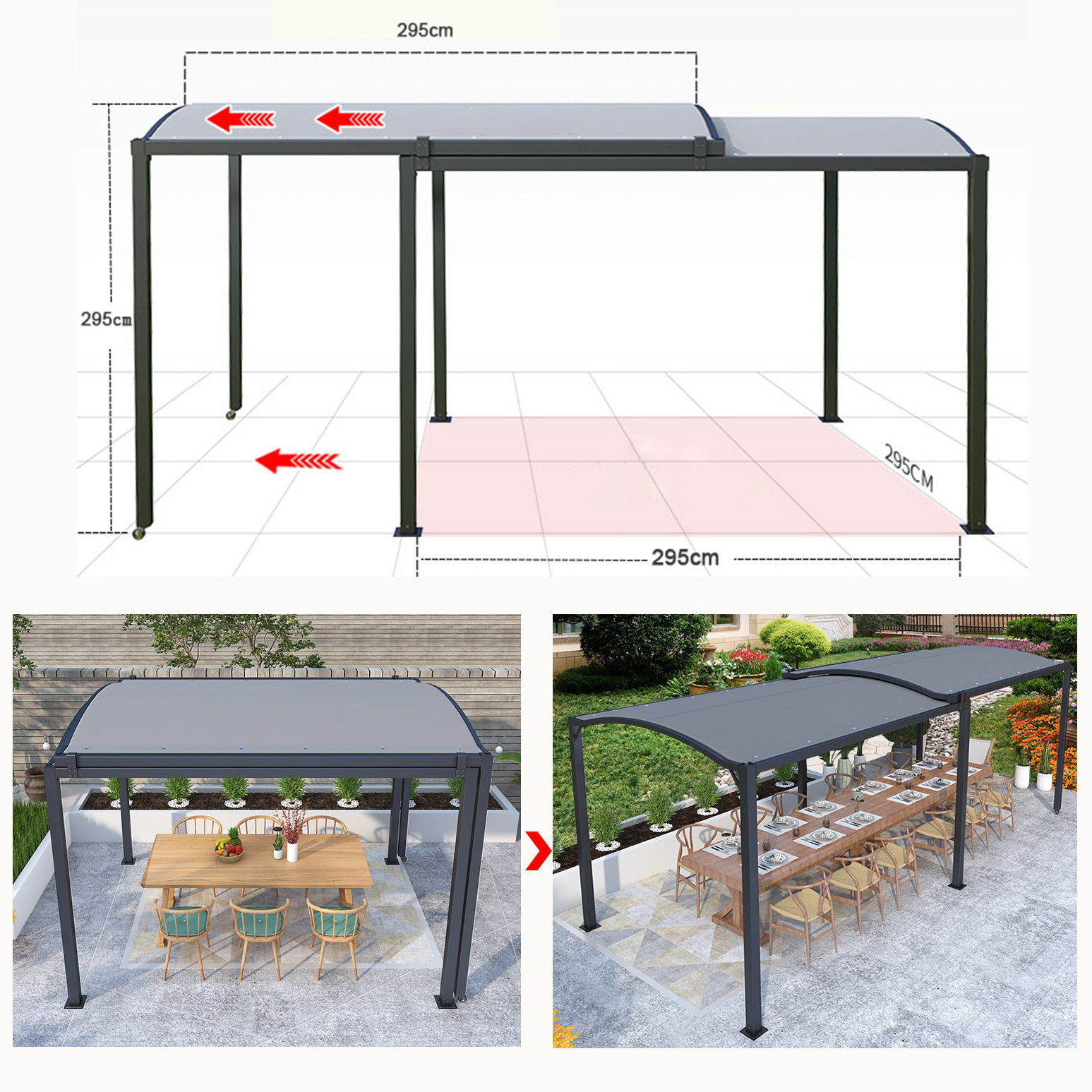 Garden outdoor waterproof polyester canopy hardtop gazebo sun shade foldable metal retractable 5.5m pergola