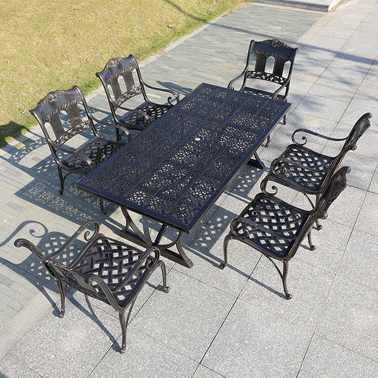 High quality garden furniture 200cm table leisure ways armchair cast aluminum outdoor / dining 7 pcs outdoor patio furniture set