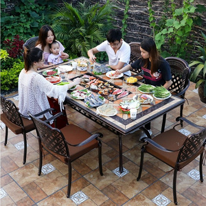 dining room sets 8 chairs table furnitureOutdoor picnic Seat Rectangular Dining Set poolside barbecue Table&Chair Fire Pit Table