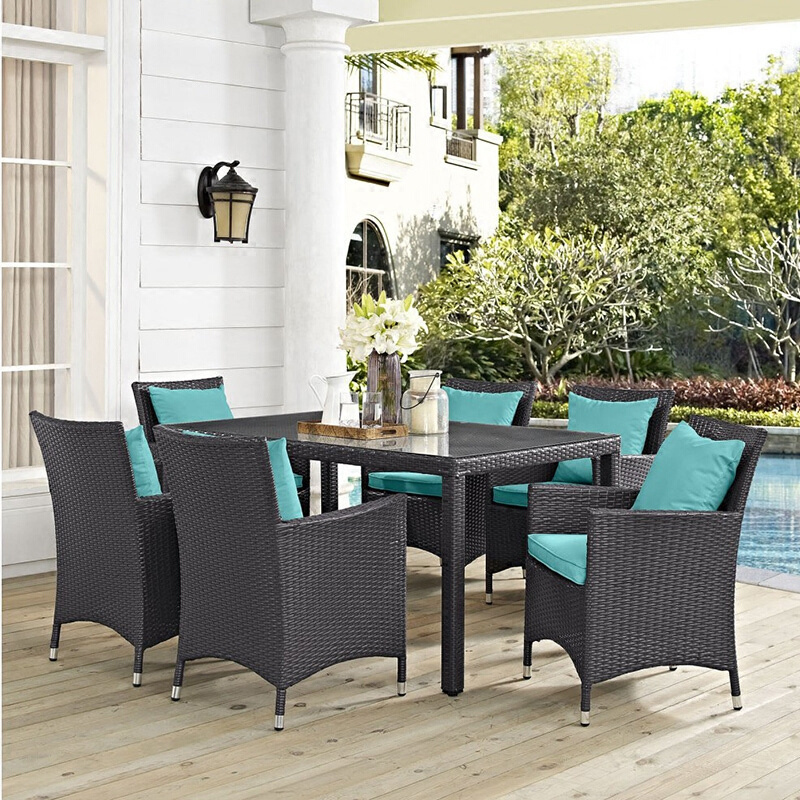 Hot 11pcs Polyrattan Cushion Rattan Furniture Chair and Table Garden Patio PE Wicker Rattan Outdoor Table Set Dinning Furniture