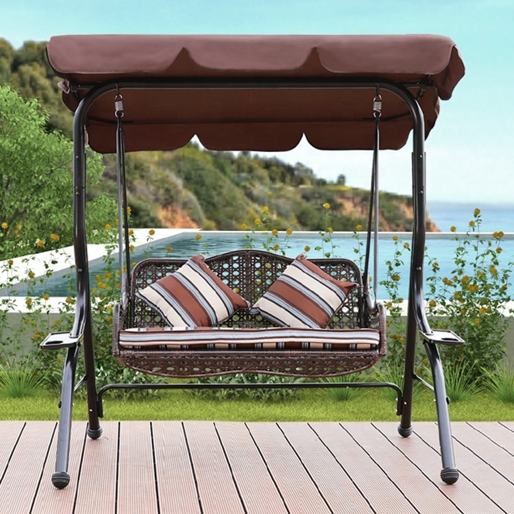 2-Person Outdoor Large Convertible Canopy Glider Lounge Chair Swing w/Removable Cushions