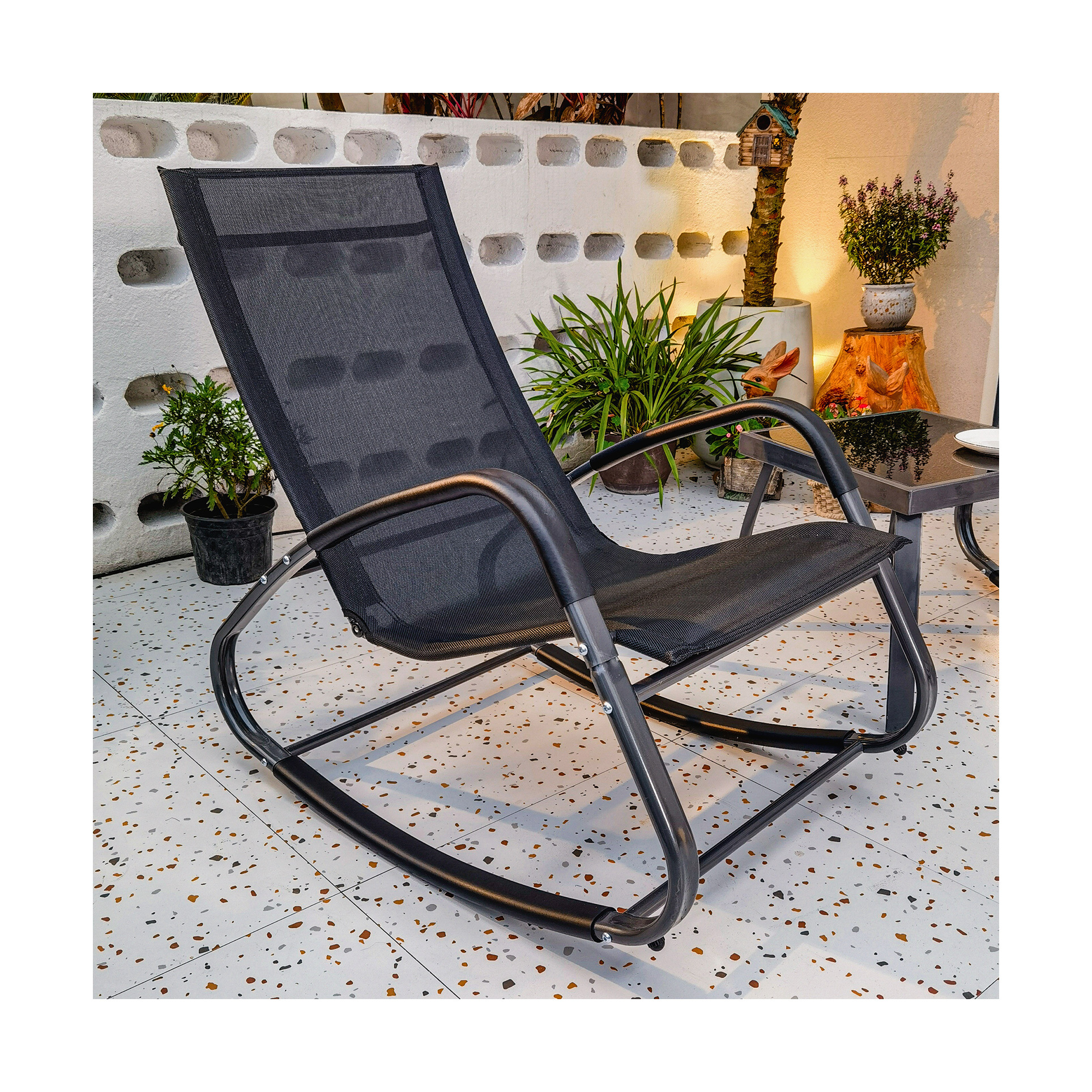 MOJIA Metal rocking chair outdoor rocking chair sofa with Cushion for garden