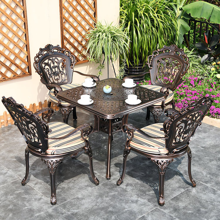 Outdoor Furniture cast aluminium armchairs table 5 pcs set garden mononlock chairs dining patio metal arm chair