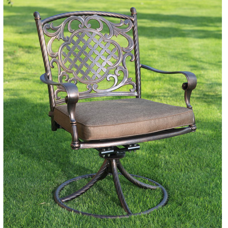 Outdoor durable garden patio cast aluminum furniture 5 piece aluminum swivel rocker chair dining set with marble table