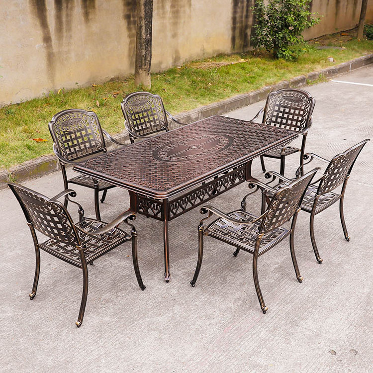 Outdoor Garden Metal Furniture Sets Dining Chair Table 6 seater Table Patio Cast Aluminum Furniture  Garden Set Swivel Chair