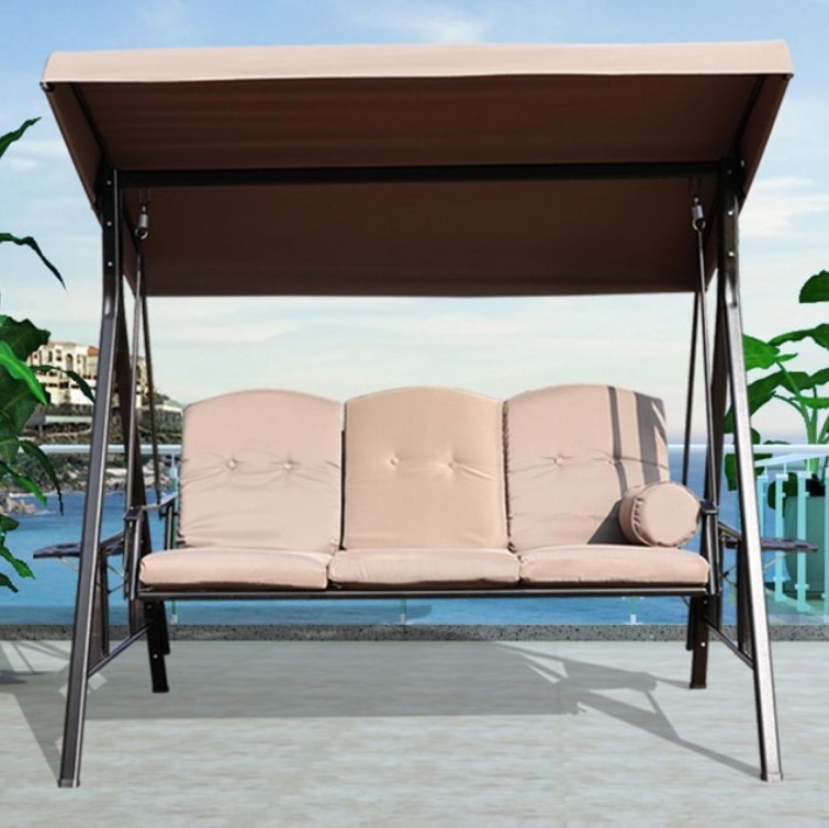 Outdoor Patio Swing Chair Canopy Swing with 3 Removable Cushion Seats and Weather Resistant Powder Coated Steel Frame