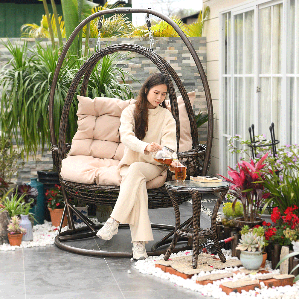 2022 patio wicker swing chair with stand wooden two double seat swing set outdoor hommck hanging garden egg chairs