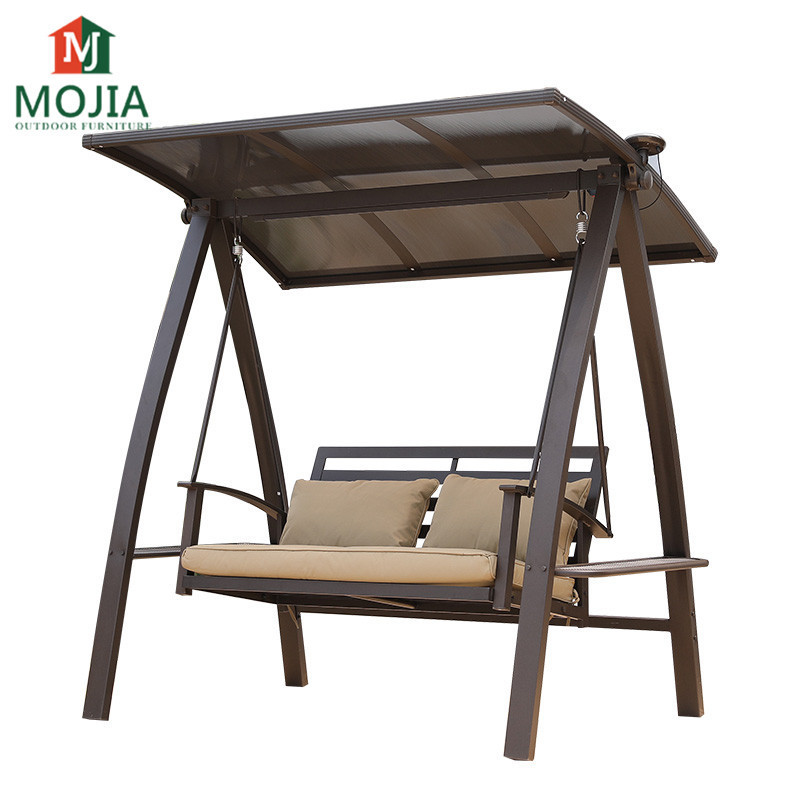 3seat patio swing hommck Cheap Outdoor Swing Set  Adult With Solar LED Light Metal Frame Swings Chair Gargen Leisure Furniture