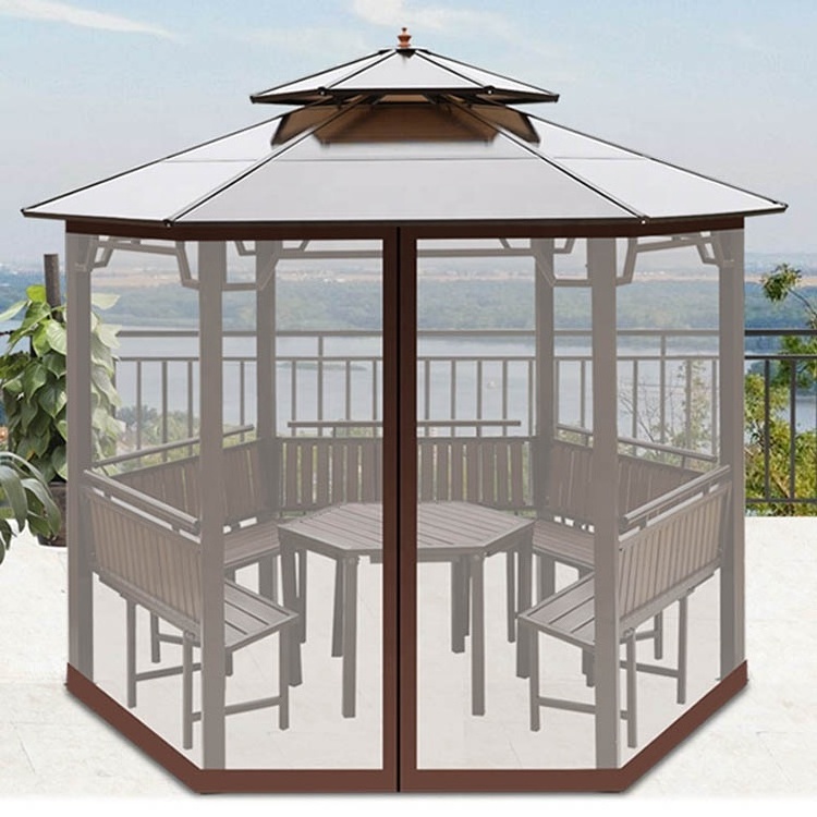 Outdoor Furniture Prefab Pavilion Hexagonal Garden Gazebo 3.5*3.5m Iron Garden Pavilion