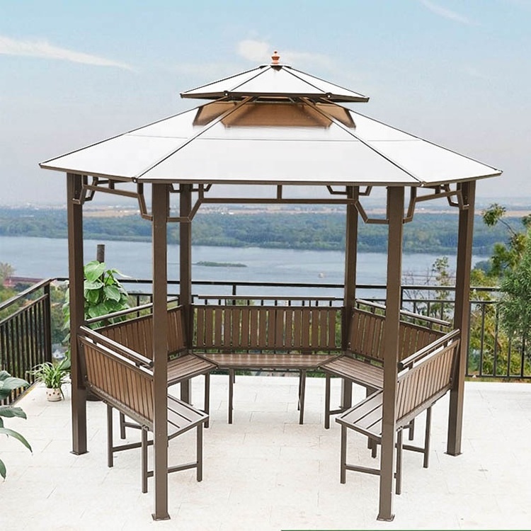 Outdoor Furniture Prefab Pavilion Hexagonal Garden Gazebo 3.5*3.5m Iron Garden Pavilion