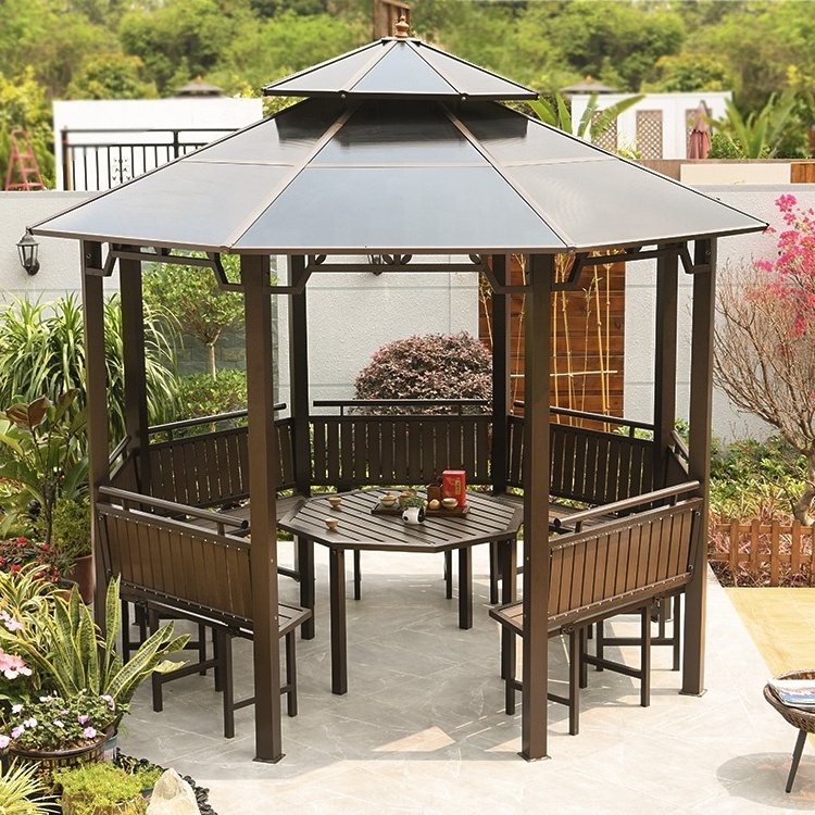 Outdoor Furniture Prefab Pavilion Hexagonal Garden Gazebo 3.5*3.5m Iron Garden Pavilion