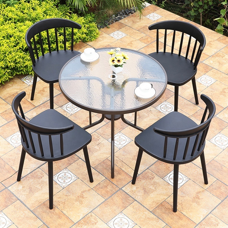 Mojia Patio Garden Furniture Glass Table Plastic Balcony Chairs Set Combination Courtyard Outdoor Coffee Shop Modern Minimalist