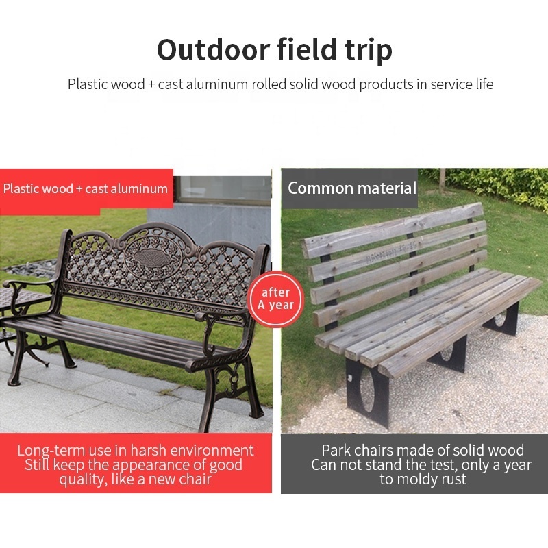 Mojia Outdoor Garden Furniture Leisure Cast Aluminum Park Bench Antique Bronze Zero Maintenance Garden Set Garden Patio Bench