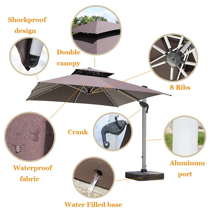 Mojia 10 Feet Rectangular Offset Cantilever Umbrella Base With Wheels Sun Protection For Outdoor Settings