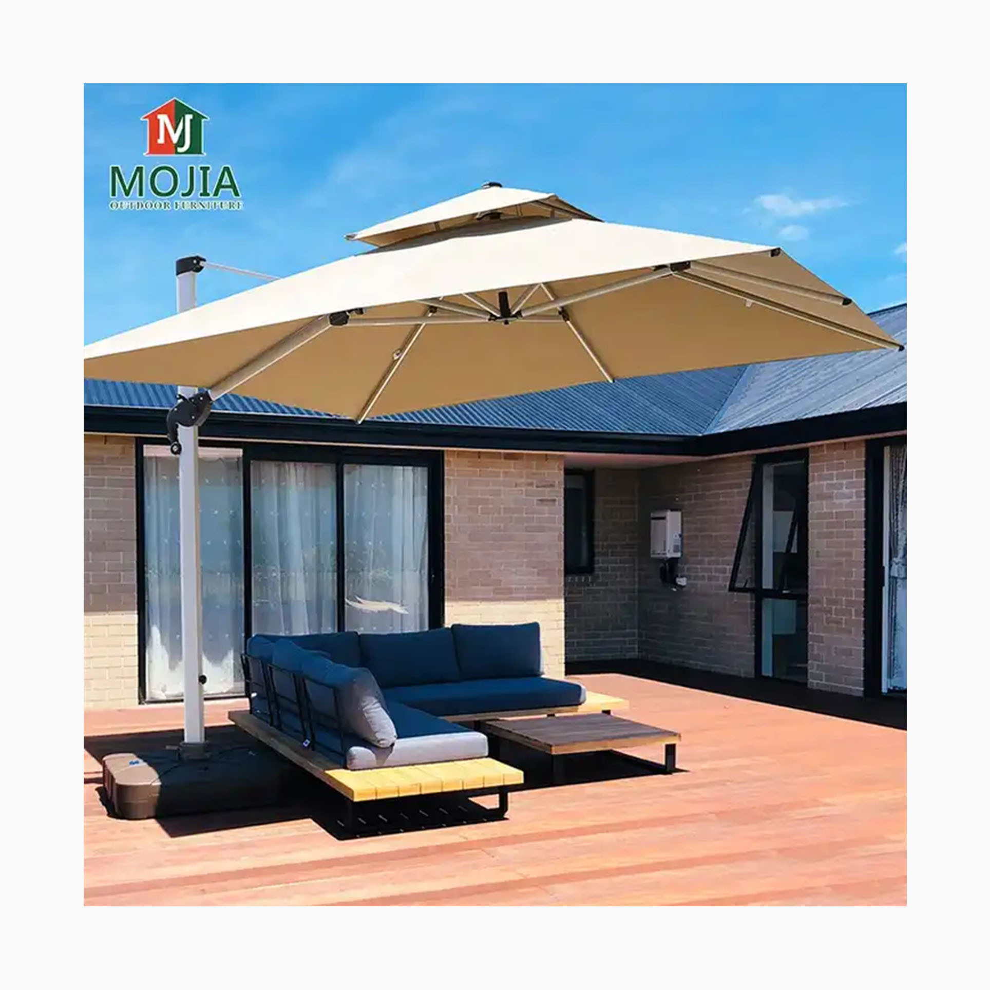 Mojia 10 Feet Rectangular Offset Cantilever Umbrella Base With Wheels Sun Protection For Outdoor Settings