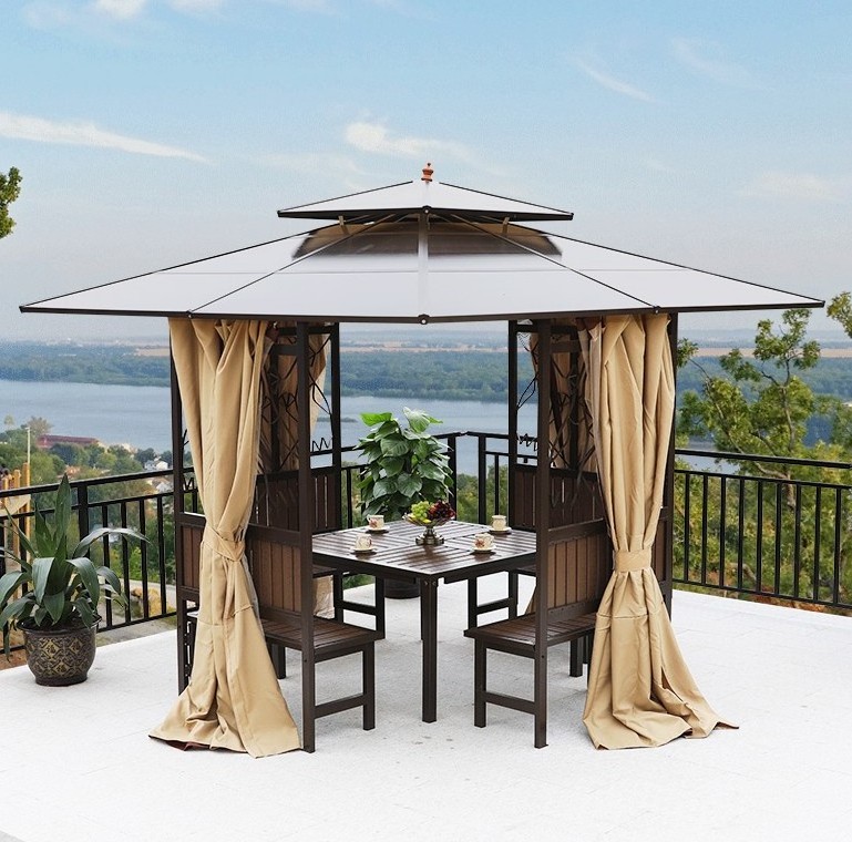 Mojia Factory OEM Polycarbonate Double Roof Hardtop Gazebo Canopy Curtains Pavilion Aluminum Frame pavilion Curtains and Netting