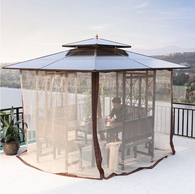 Mojia Factory OEM Polycarbonate Double Roof Hardtop Gazebo Canopy Curtains Pavilion Aluminum Frame pavilion Curtains and Netting