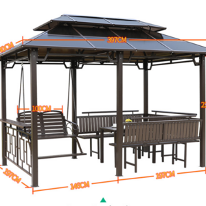 Outdoor 2021 double  top iron Hardtop Wooden Gazebo with swing durable pvc luxury garden gazebos