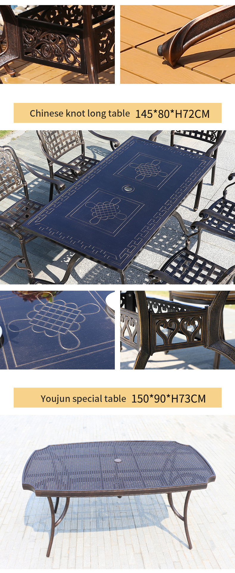 Outdoor Garden Metal Furniture Sets Dining Chair Table 6 seater Table Patio Cast Aluminum Furniture  Garden Set Swivel Chair