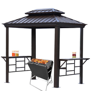 Outdoor Hot Sale Dark Brown Garden Shelving Outdoor Sun Shelter 8' x6' Hardtop Steel Grill BBQ Gazebos 4x8 3x3