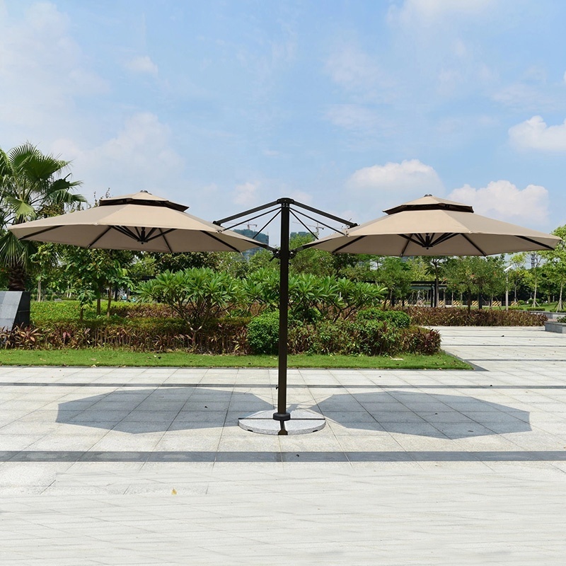 Aluminum Large Sunshade Outdoor Double Canopy 11ft Two Heads Patio Umbrella Beach Strong Double Umbrella Market/Shop Parasol