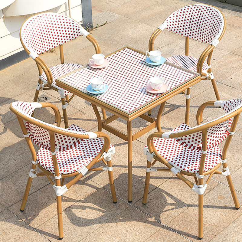 outdoor furniture garden chairs set plastic 2020 Cheap French Bistro Chairs Set Multi Color PE Rattan outdoor restaurant Chair