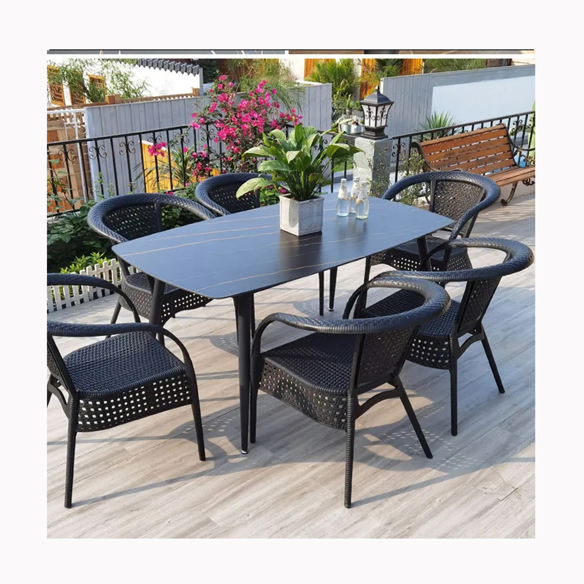 garden rattan woven wicker black chairs outdoor patio furniture armchairs aluminum frame leisure table and chair balcony furnitu