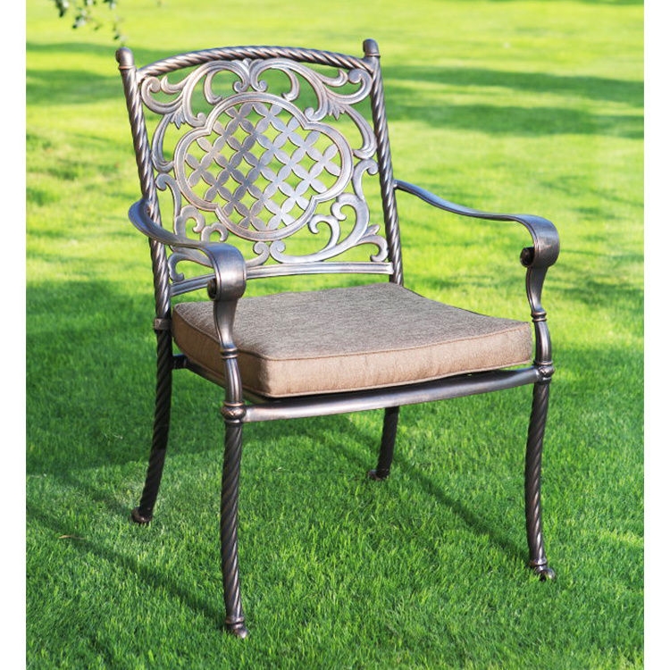 Outdoor durable garden patio cast aluminum furniture 5 piece aluminum swivel rocker chair dining set with marble table