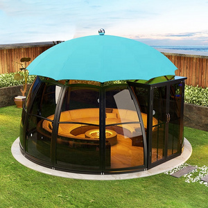 Outdoor aluminum pergola metal frame dia 6m garden gazebo with polyester sky blue canopy Anti-UV