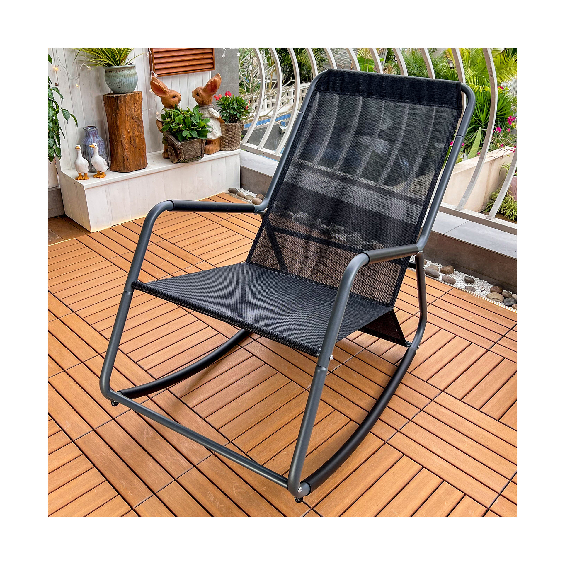 MOJIA latest factory rocking chairs for outdoor cheap black mesh rocking chair cushions covers for adults