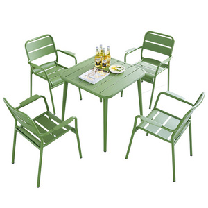 Modern alu metal 5 pieces table set loft cafe chair / ice cream shop restaurant tables and chairs set cafe