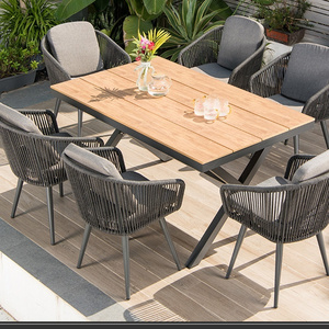 ultra modern trendy outdoor furniture set patio garden rope chair rattan wood modern hotel outdoor home furnitures dinner table