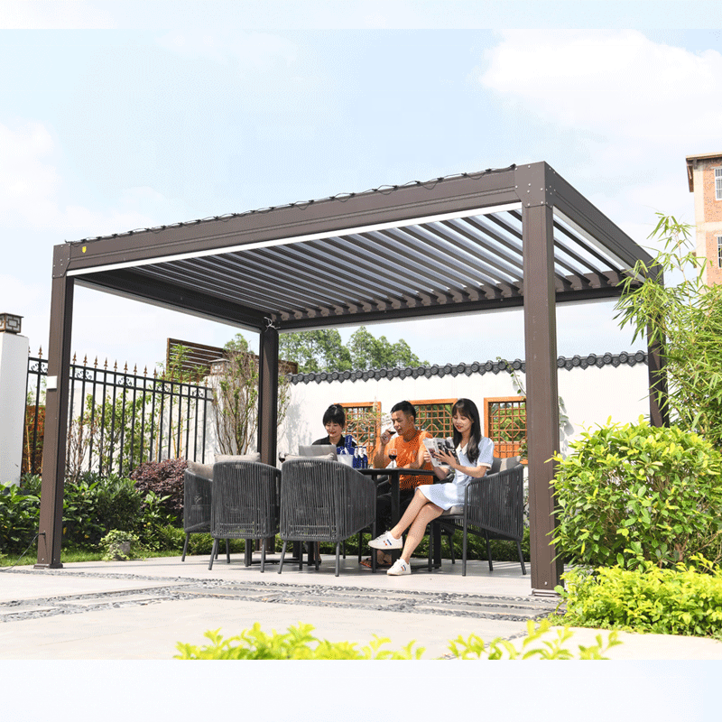 Remote control gazebos aluminum alloy pergola patio automatic motorized gazebo 8m waterproof windproof Garden pavilion 3*6M 3*8M