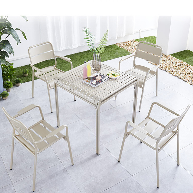 Modern alu metal 5 pieces table set loft cafe chair / ice cream shop restaurant tables and chairs set cafe