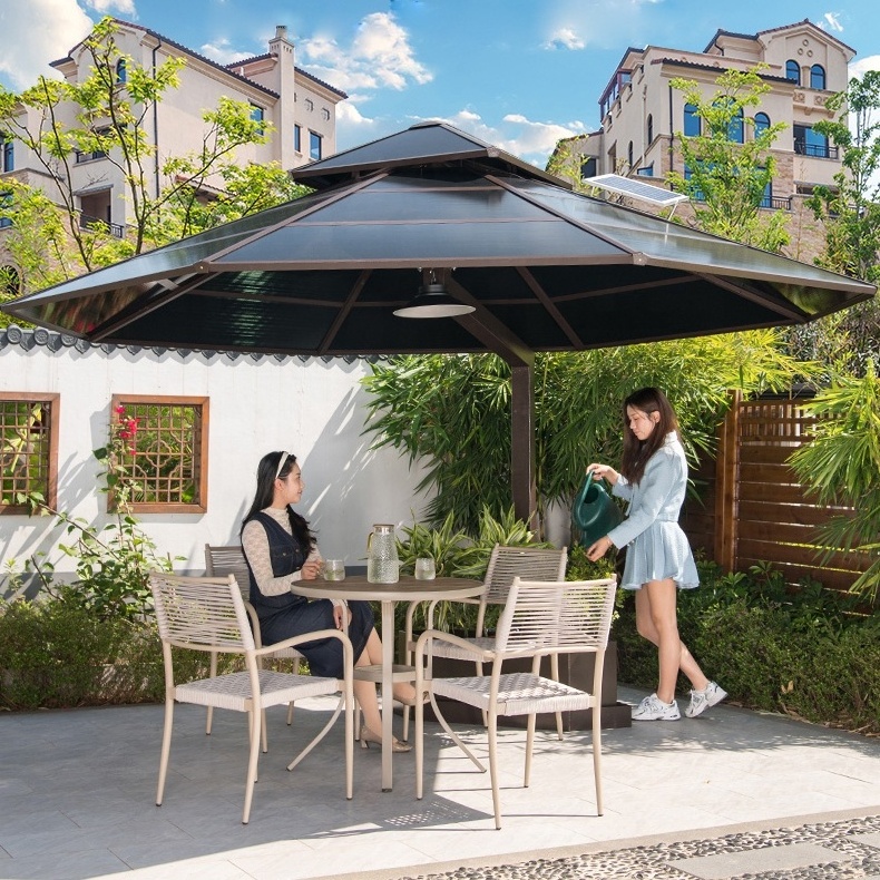 Outdoor Umbrellas Market poolside Parasol Patio shade strong Powered LED Solar umbrella with led light garden umbrella outdoor