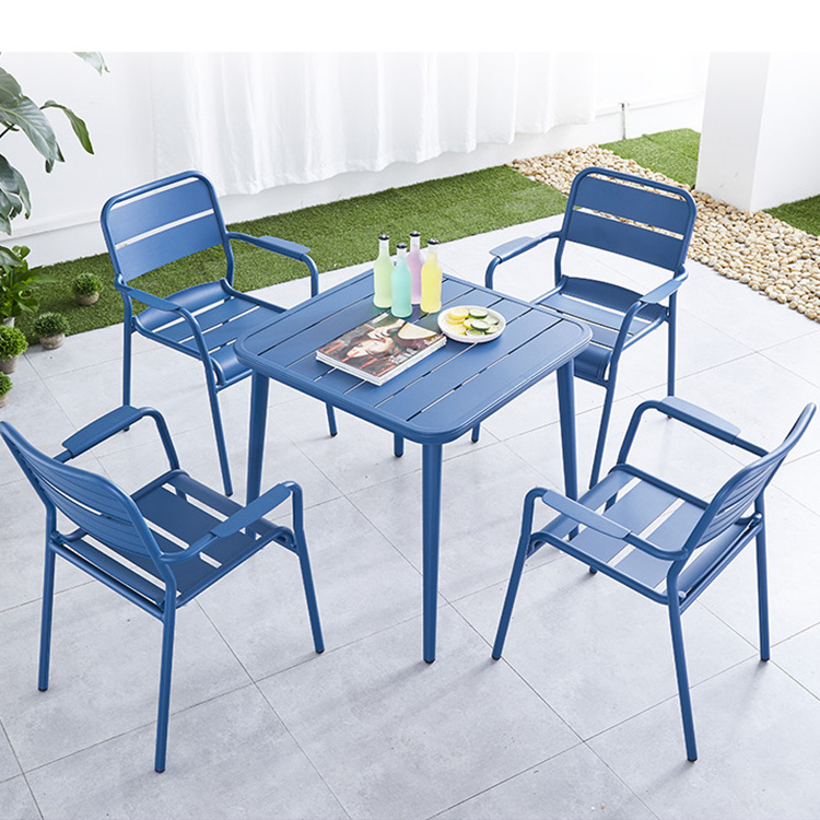 Modern alu metal 5 pieces table set loft cafe chair / ice cream shop restaurant tables and chairs set cafe